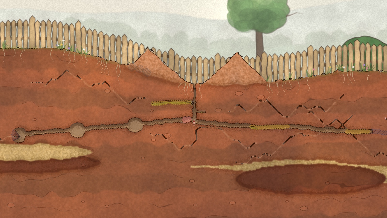 A shaft between two mounds of soil the ants carried out