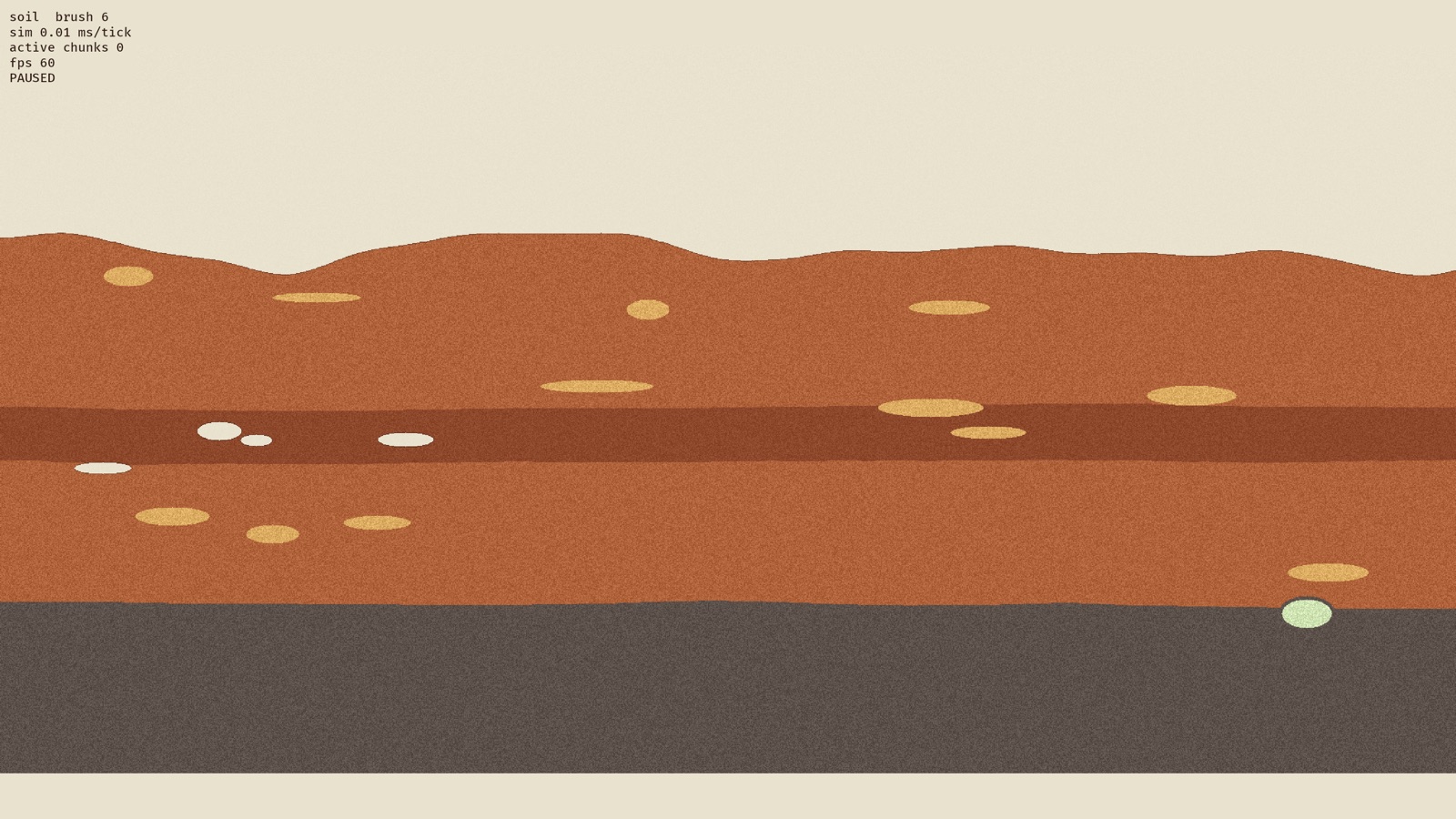 The first renderer, flat bands of orange soil and grey stone with pale blobs of sand